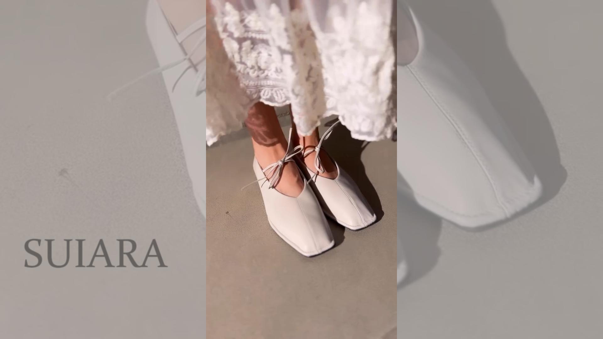 Amazon.com | SUIARA Ivory Lace up Ballet Flats Women Square Toe